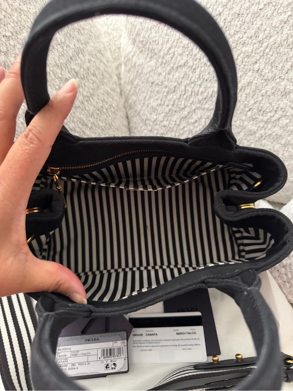 Prada Black Canvas Tote with Gold Logo - Picture 10 of 15